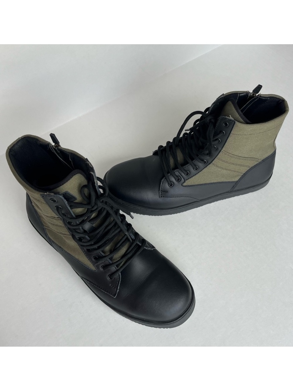 Woobies GO Jungle Boots Black Green High Top Lace-Up Side Zip Outdoor Sneakers